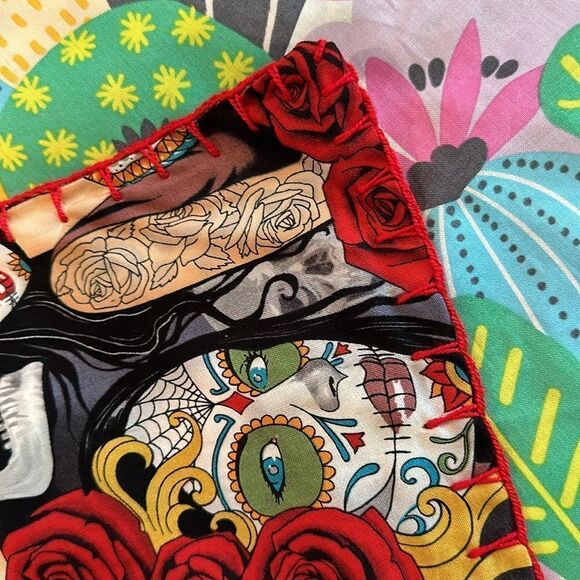 Hand Embellished Tapestry Small Blanket Sugar Skulls Cactus Hand Crocheted - Picture 11 of 11